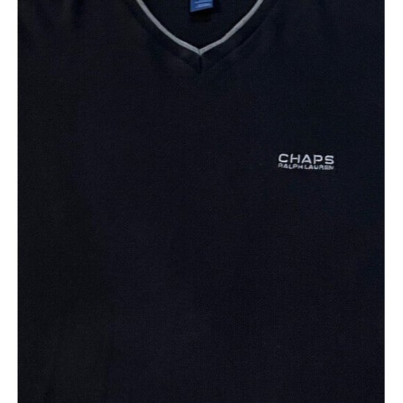 Chaps Mens V-Neck Ribbed Shirt Size XL Long Sleeve ~ Black - Picture 3 of 6